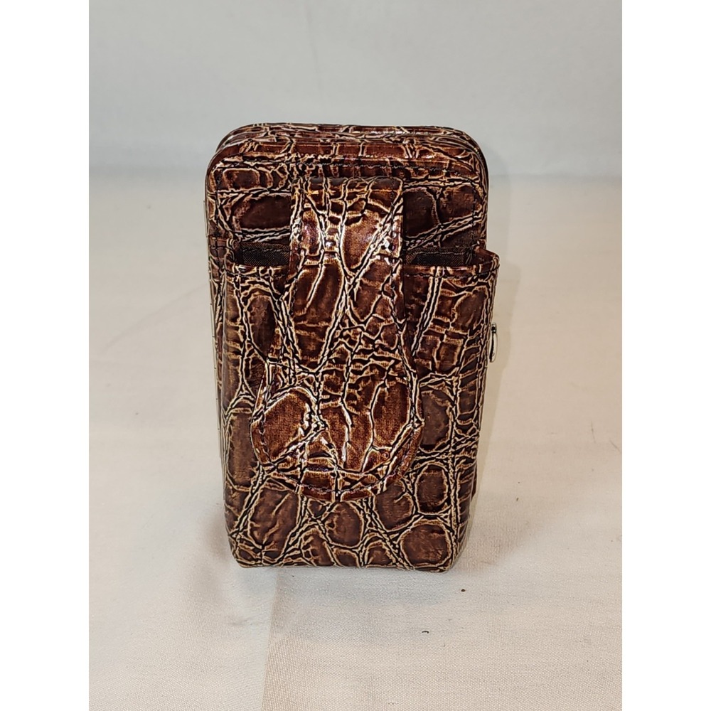 The Metropolitan Wallet Hard Case Brown Embossed Croc Vegan Leather Card ID Hold